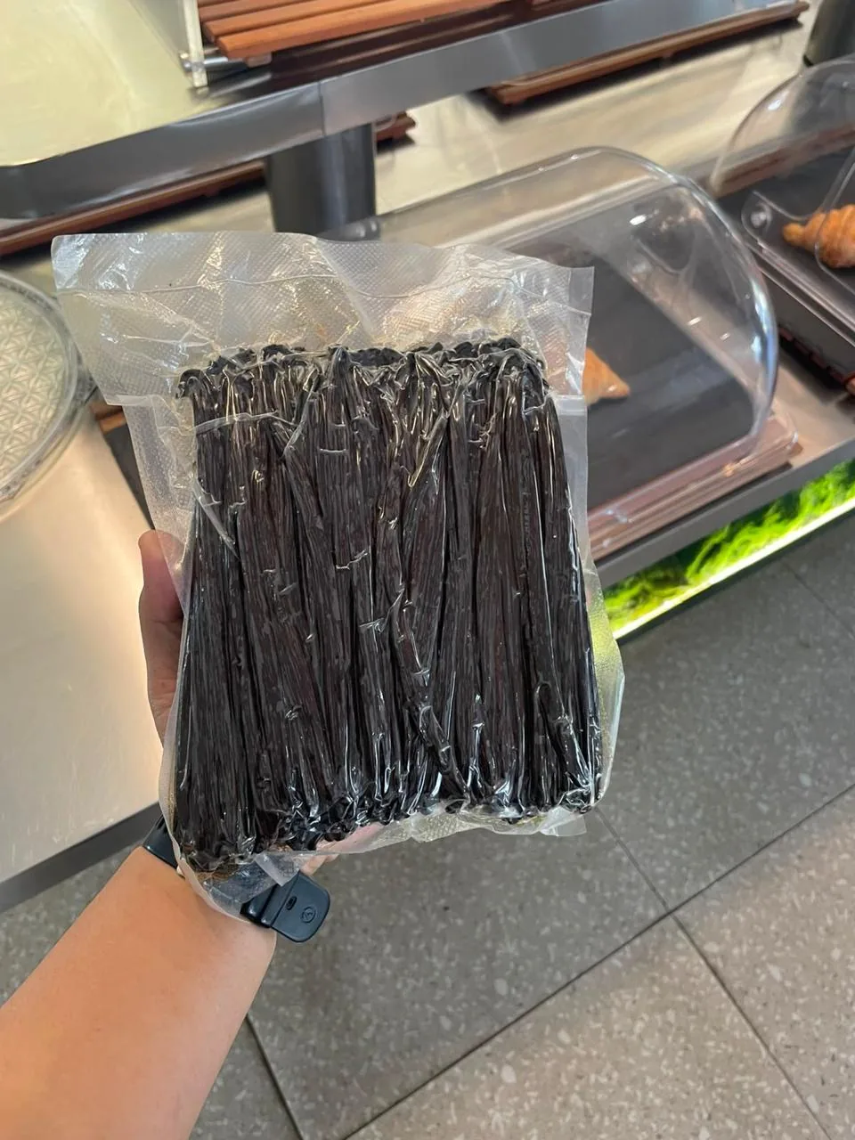 Vacuum-sealed bag of vanilla beans